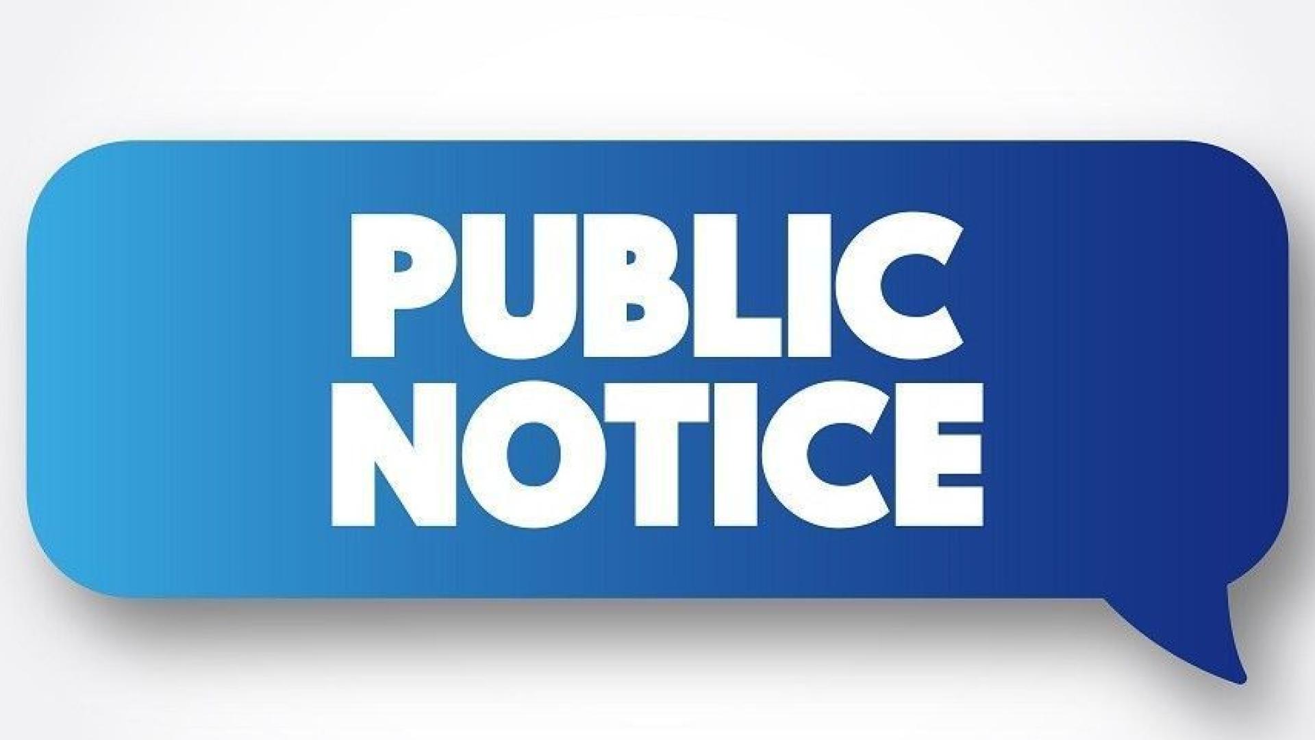 Speech bubble blue with text "Public Notice"