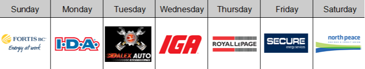 Weekly schedule with different logos under each day.