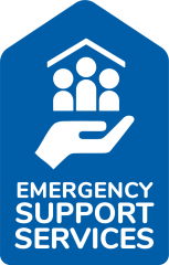 A blue logo for Emergency Support Services.